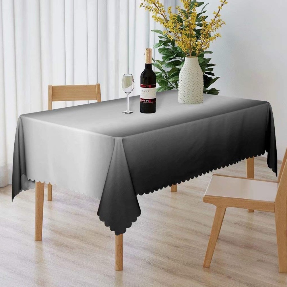 60x84 Inch Black & White Ombré Rectangle Tablecloth Water/Stain Resistant - NWT